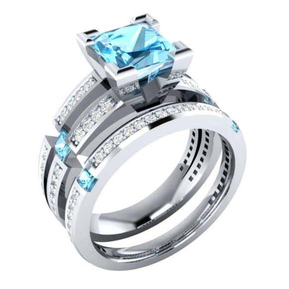 . Jewelry - Princess Cut 2.55ct Aquamarine 925 Silver Ring
